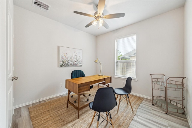 15039 Eves Necklace Ct, Cypress, TX 77433 - office space with ceiling fan, light wood finished floors, baseboards, and visible vents