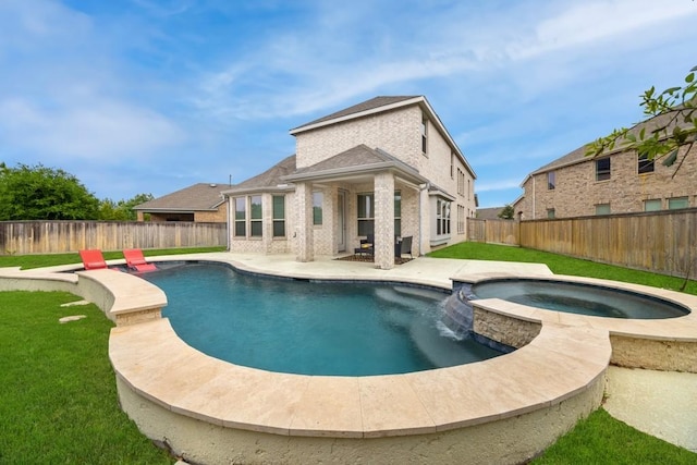 15039 Eves Necklace Ct, Cypress, TX 77433 - view of swimming pool featuring a patio area, an in ground hot tub, a fenced in pool, and a fenced backyard