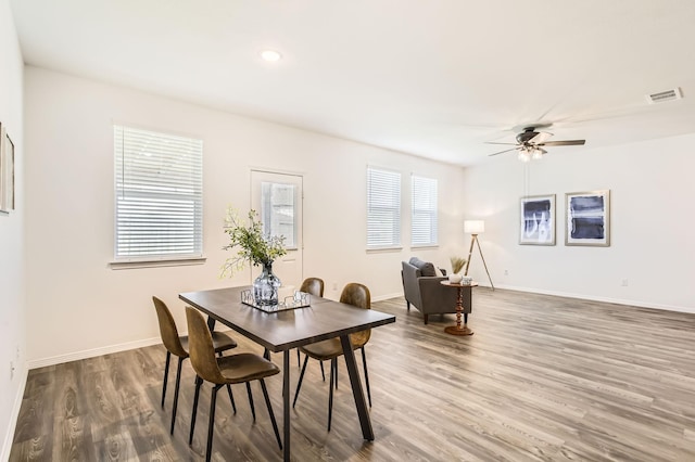 25617 Microstar Way, Montgomery, TX 77316 - dining space featuring wood finished floors, ceiling fan, baseboards, and recessed lighting