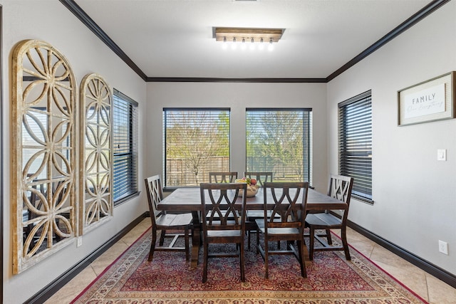 12606 Mostyn Ct, Magnolia, TX 77354 - dining area with crown molding, light tile patterned flooring, and a wealth of natural light