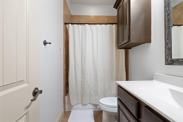 12606 Mostyn Ct, Magnolia, TX 77354 - full bath with vanity, toilet, tile patterned flooring, and shower / bath combination with curtain