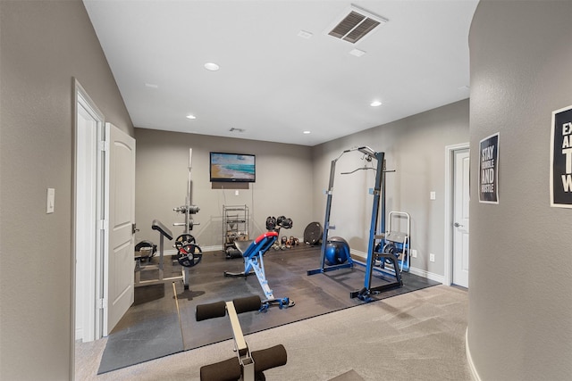 12606 Mostyn Ct, Magnolia, TX 77354 - workout room featuring baseboards, recessed lighting, visible vents, and a textured wall