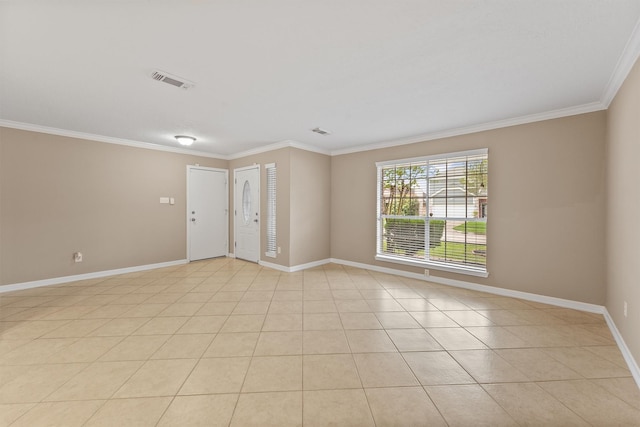 1231 Kings Creek Trl, Missouri City, TX 77459 - unfurnished room featuring ornamental molding, visible vents, baseboards, and light tile patterned floors