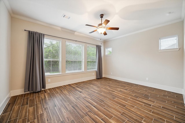 31021 Harvest Meadow Ln, Spring, TX 77386 - unfurnished room with ceiling fan, dark wood-style floors, crown molding, and a smoke detector