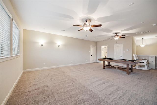 31021 Harvest Meadow Ln, Spring, TX 77386 - game room featuring light carpet, a ceiling fan, and pool table