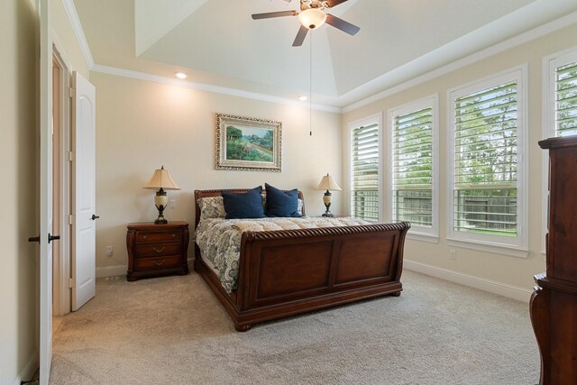 1002 Timberland Bay Ct, Pinehurst, TX 77362 - bedroom with a tray ceiling, crown molding, light colored carpet, and baseboards