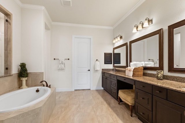 1002 Timberland Bay Ct, Pinehurst, TX 77362 - bathroom with a bath, visible vents, a sink, and crown molding