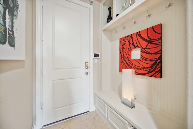 mudroom featuring light tile patterned flooring