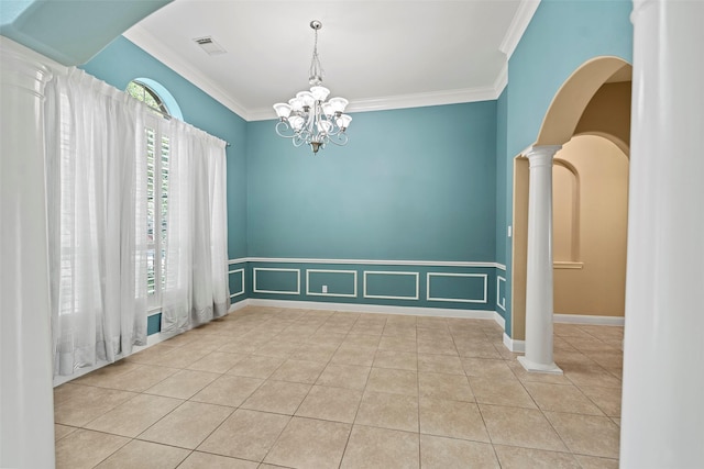 11812 Sea Shadow Bnd, Pearland, TX 77584 - empty room with ornamental molding, tile patterned flooring, and a chandelier