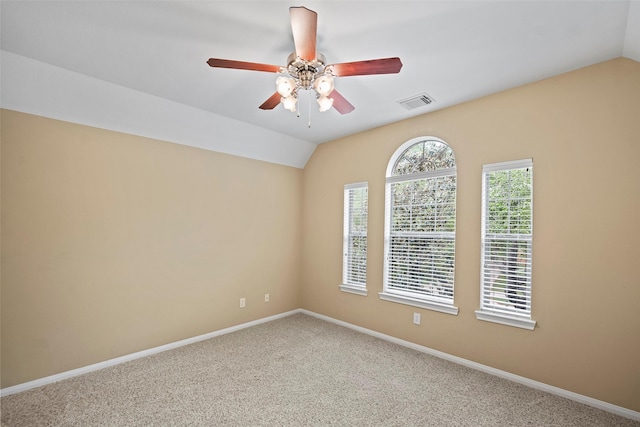 11812 Sea Shadow Bnd, Pearland, TX 77584 - unfurnished room with lofted ceiling, ceiling fan, and carpet flooring