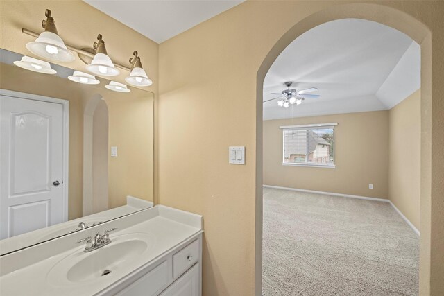 11812 Sea Shadow Bnd, Pearland, TX 77584 - bathroom featuring a ceiling fan and vanity
