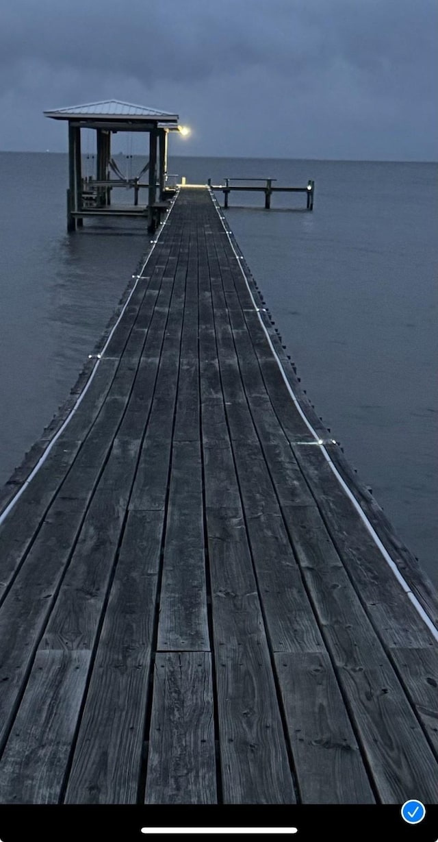 dock area with a water view