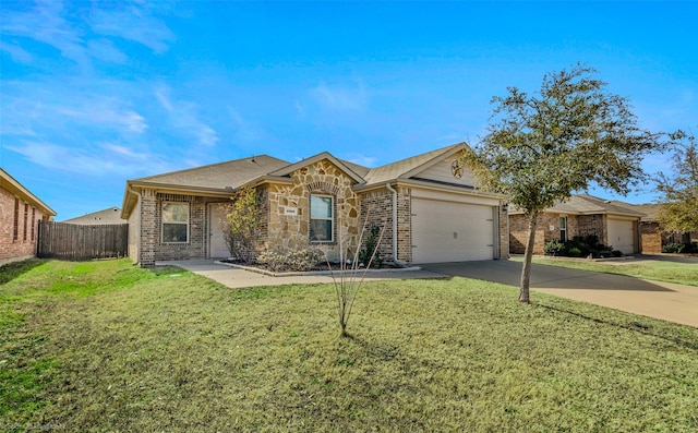 1056 Decker Dr, Fate, TX 75189 - single story home featuring a front lawn, driveway, a garage, and brick siding