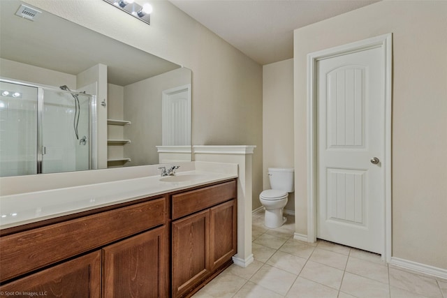 1056 Decker Dr, Fate, TX 75189 - full bath featuring a stall shower, toilet, vanity, tile patterned flooring, and visible vents