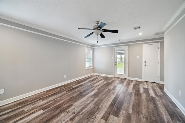 1613 Willow View St, La Porte, TX 77571 - spare room featuring crown molding, dark wood-style floors, a ceiling fan, baseboards, and recessed lighting