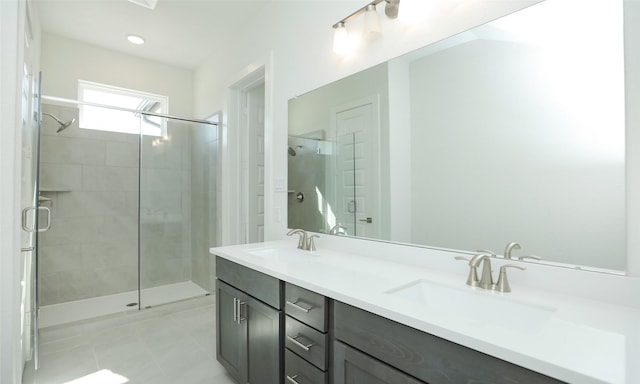 119 E 43rd St Unit A, Houston, TX 77018 - full bathroom featuring a sink, double vanity, and a stall shower