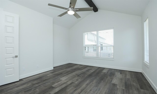 121 E 43rd St Unit B, Houston, TX 77018 - spare room with ceiling fan, dark wood-style flooring, baseboards, and lofted ceiling with beams