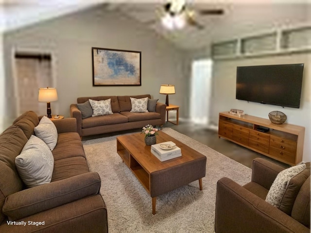 6018 Rena St, Houston, TX 77092 - living area with lofted ceiling and ceiling fan