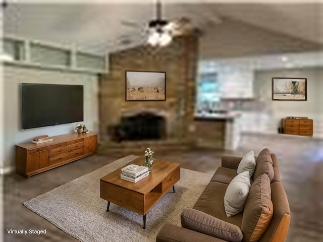 6018 Rena St, Houston, TX 77092 - living room featuring a fireplace and lofted ceiling