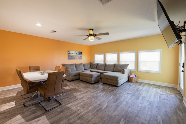 4206 Seabird Dr, Galveston, TX 77554 - living area featuring healthy amount of natural light, ceiling fan, wood finished floors, and recessed lighting