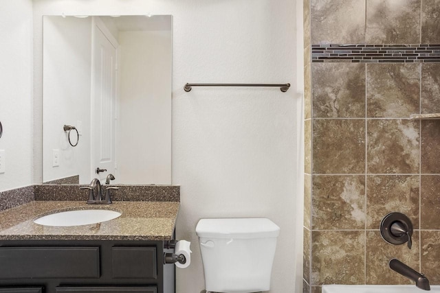 13217 Green Hills Dr, Houston, TX 77077 - bathroom with toilet, vanity, and shower / tub combination