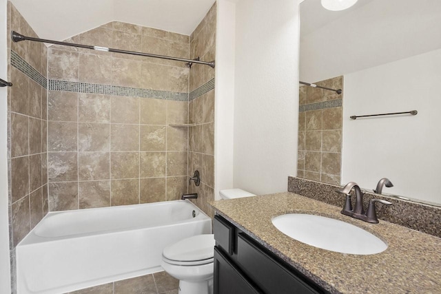 13217 Green Hills Dr, Houston, TX 77077 - bathroom with bathing tub / shower combination, toilet, vanity, and tile patterned flooring
