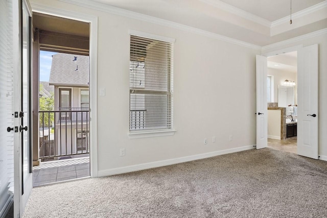13217 Green Hills Dr, Houston, TX 77077 - spare room featuring carpet flooring, crown molding, and baseboards