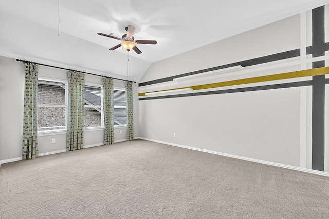3411 Heather Garden Trl, Richmond, TX 77406 - carpeted empty room with vaulted ceiling, ceiling fan, and baseboards