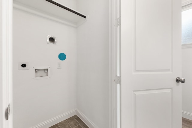 6518 Fairway Glen Ln, Katy, TX 77493 - laundry room with hookup for a washing machine, laundry area, hookup for an electric dryer, baseboards, and dark wood-type flooring