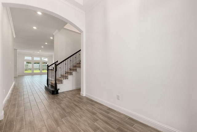 6518 Fairway Glen Ln, Katy, TX 77493 - foyer featuring baseboards, recessed lighting, wood finish floors, and crown molding