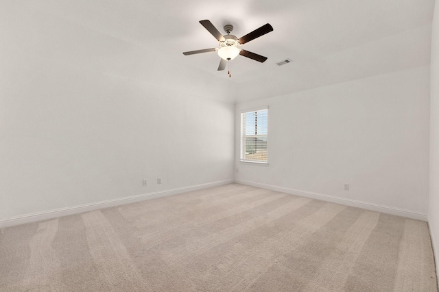 6518 Fairway Glen Ln, Katy, TX 77493 - unfurnished room featuring baseboards, visible vents, ceiling fan, and light colored carpet