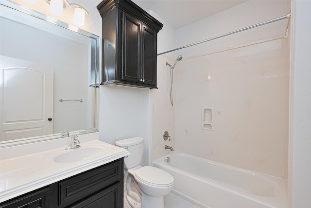 full bathroom featuring tile patterned floors, toilet, shower / tub combination, and vanity