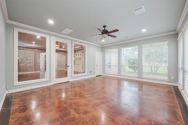 unfurnished sunroom with french doors and visible vents
