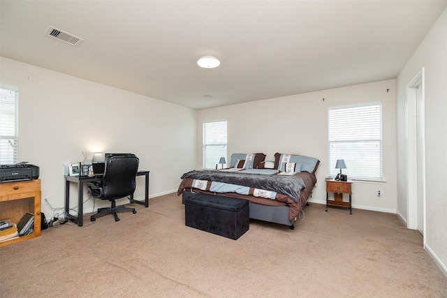 22110 Orchard Dale Dr, Spring, TX 77389 - bedroom featuring baseboards, visible vents, multiple windows, and light colored carpet