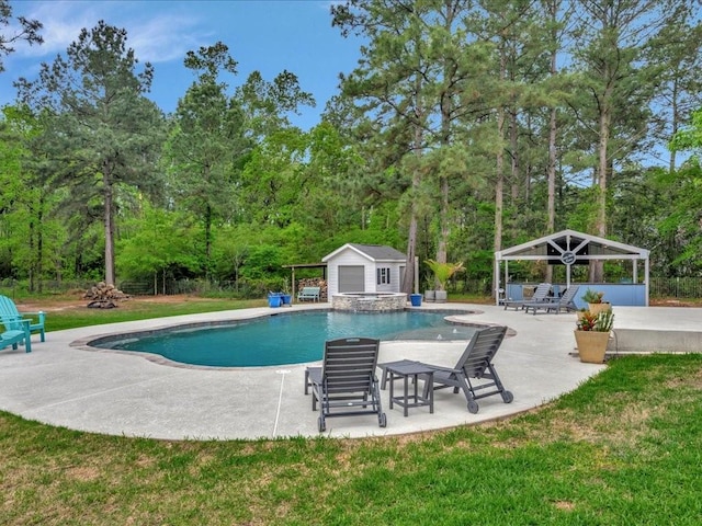 3065 S Fm 1194, Lufkin, TX 75904 - view of pool featuring an outdoor structure, a gazebo, a pool with connected hot tub, a yard, and a patio area