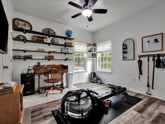 3065 S Fm 1194, Lufkin, TX 75904 - exercise room with baseboards, wood finished floors, and ceiling fan