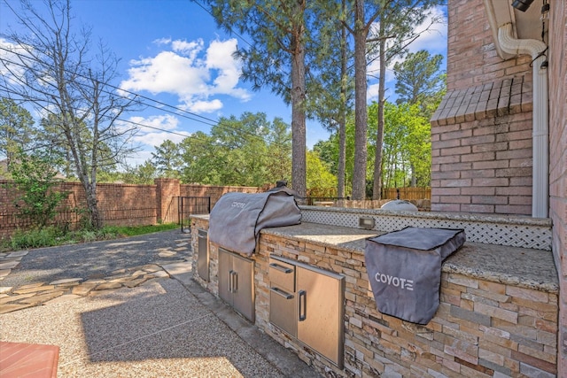 5206 Summer Snow Dr, Houston, TX 77041 - view of patio / terrace with a fenced backyard, area for grilling, and an outdoor kitchen