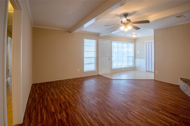 1910 Cobble Creek Dr, Houston, TX 77073 - spare room with ceiling fan, wood finished floors, ornamental molding, and beam ceiling