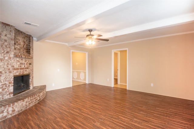 1910 Cobble Creek Dr, Houston, TX 77073 - unfurnished living room with visible vents, wood finished floors, ceiling fan, and a fireplace