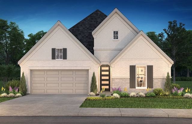 13043 Soaring Forest Dr, Conroe, TX 77302 - french country inspired facade featuring driveway, a garage, and brick siding