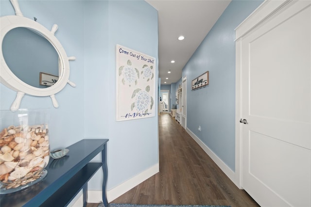 26711 Bay Water Dr, Galveston, TX 77554 - hall with recessed lighting, baseboards, and wood finished floors