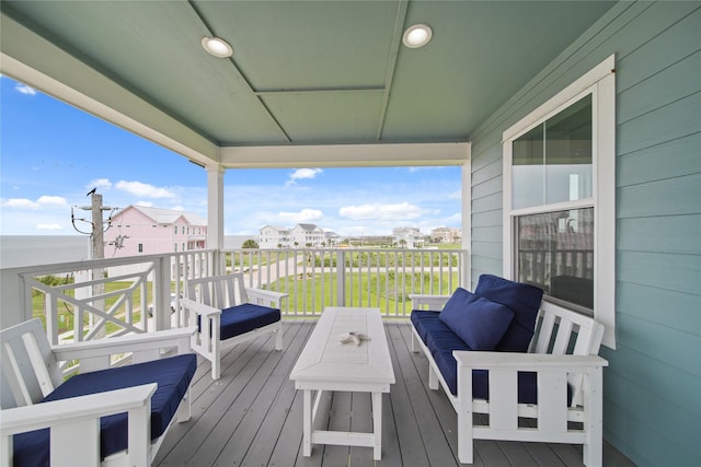 26711 Bay Water Dr, Galveston, TX 77554 - deck featuring an outdoor living space