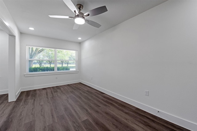 4074 Cheena Dr, Houston, TX 77025 - unfurnished room with ceiling fan, dark wood finished floors, baseboards, and recessed lighting
