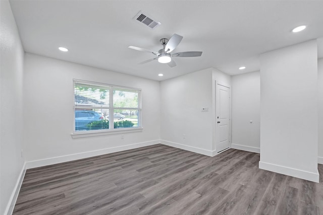 4074 Cheena Dr, Houston, TX 77025 - unfurnished room with wood finished floors, ceiling fan, recessed lighting, and baseboards