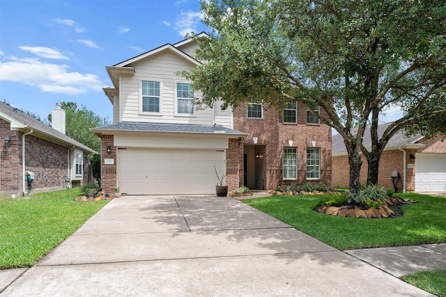 9330 Vander Rock Dr, Houston, TX 77095 - traditional-style home featuring concrete driveway, a front yard, brick siding, and a garage