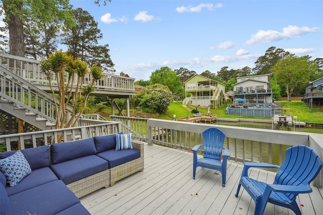 215 Clear Water St E, Montgomery, TX 77356 - wooden terrace with outdoor lounge area and stairway