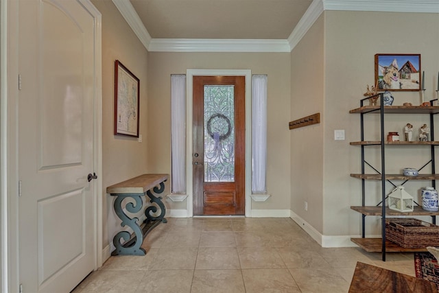 343 Old Aqua Lndg E, Conroe, TX 77356 - entrance foyer featuring light tile patterned floors, ornamental molding, and baseboards