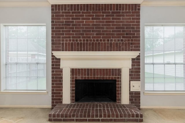 16918 Ascot Meadow Dr, Sugar Land, TX 77479 - details with baseboards, carpet flooring, and a fireplace