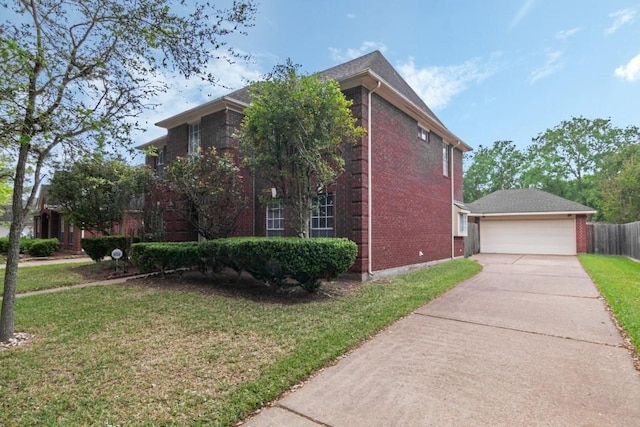 16918 Ascot Meadow Dr, Sugar Land, TX 77479 - view of side of property featuring a lawn, a garage, driveway, and brick siding