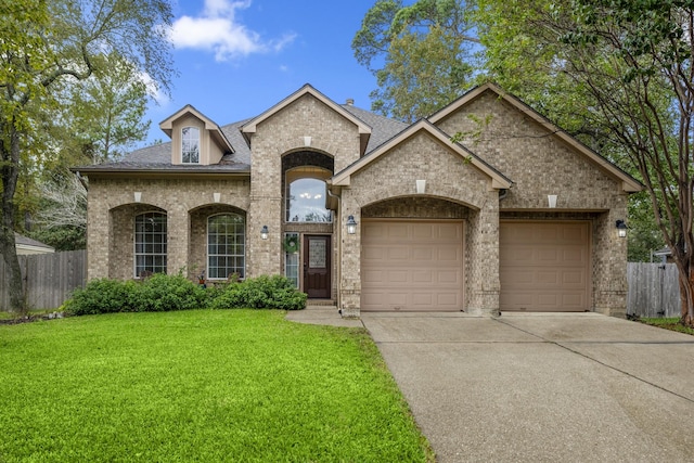 11826 Thoreau Dr, Montgomery, TX 77356 - view of front facade featuring brick siding, an attached garage, a front yard, and concrete driveway